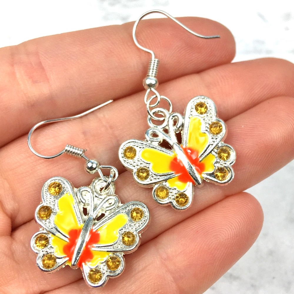 3 for $15 Yellow Butterfly Dangle Earrings - Picture 2 of 5